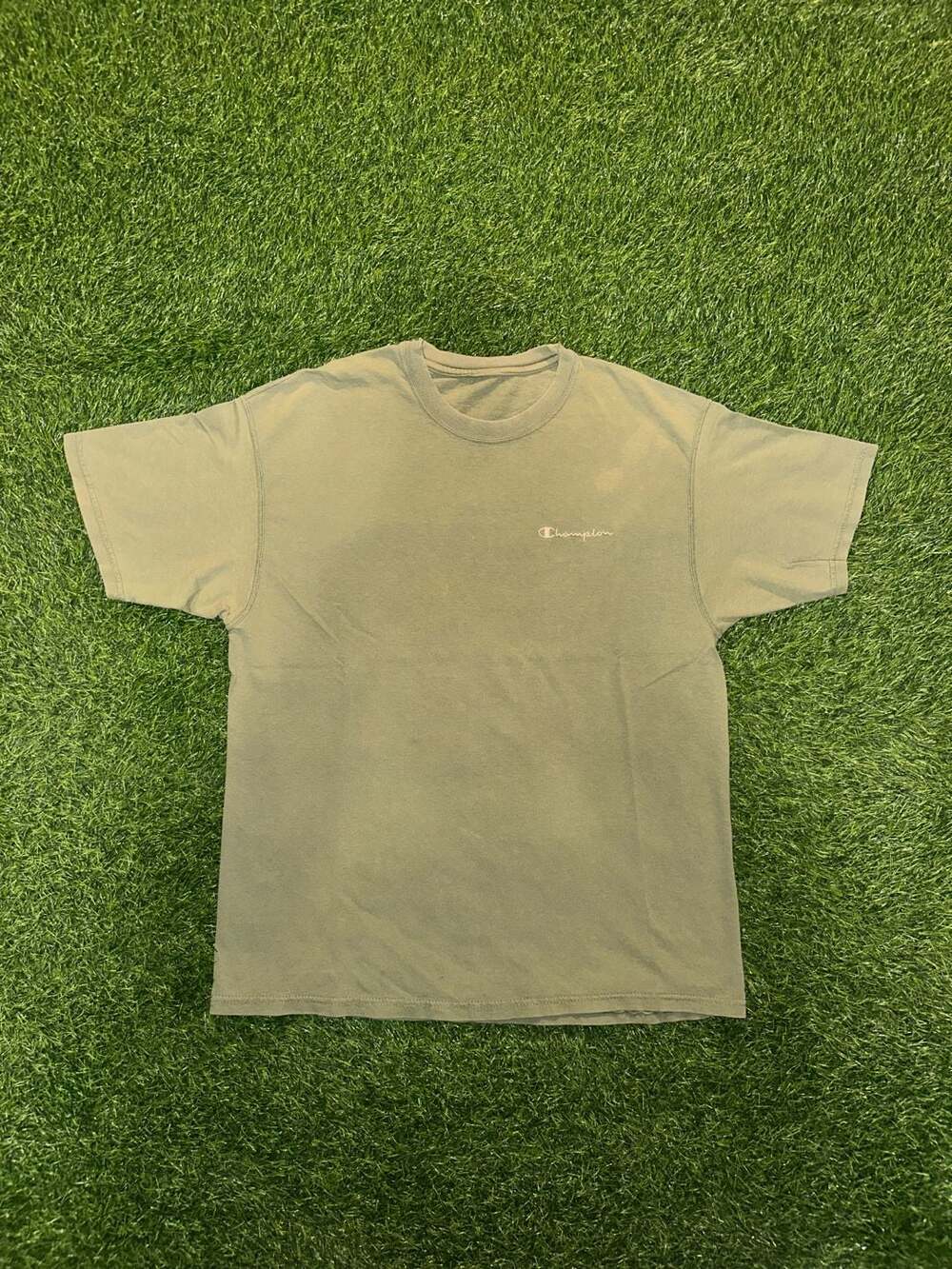 Champion Vintage Script Logo Olive Green T-Shirt